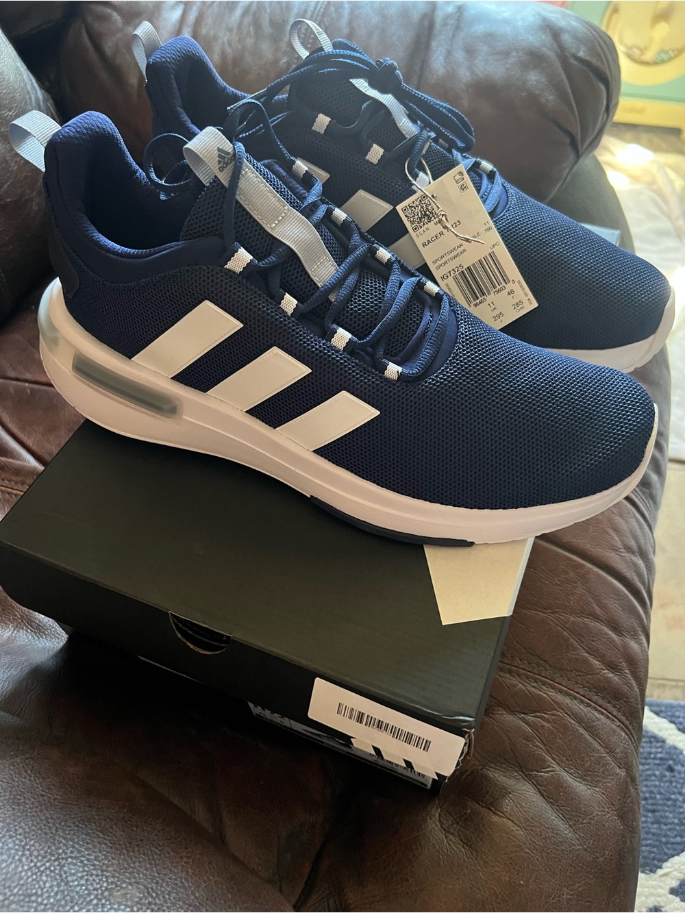 adidas Navy and White Men's Mesh Athletic Sneakers